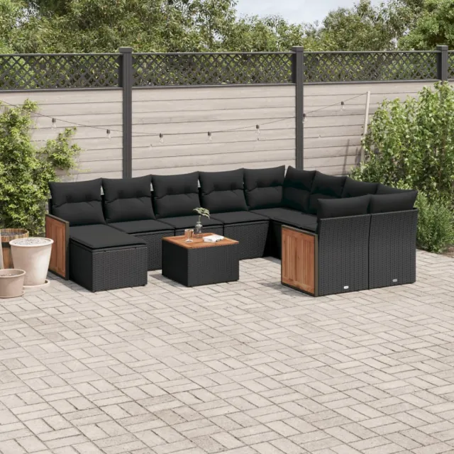 vidaXL 11-delige Loungeset met kussens poly rattan zwart, foto 2