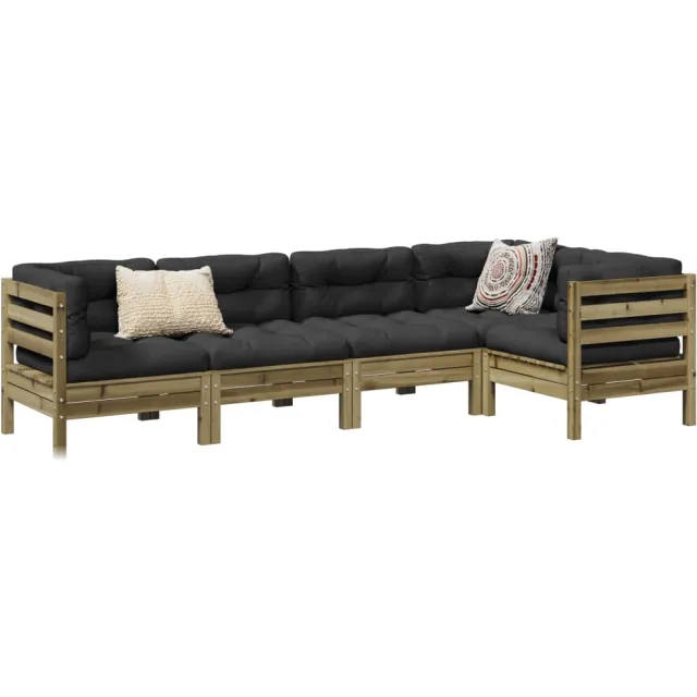 vidaXL 5-delige Loungeset met kussens geïmpregneerd grenenhout Bruin