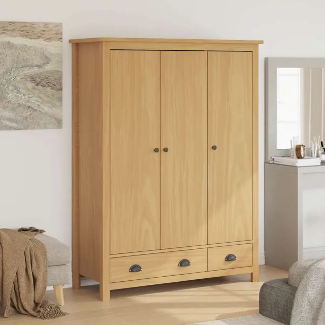 vidaXL Kledingkast Hill 3 deuren 127x50x170 cm massief grenenhout bruin, foto 2