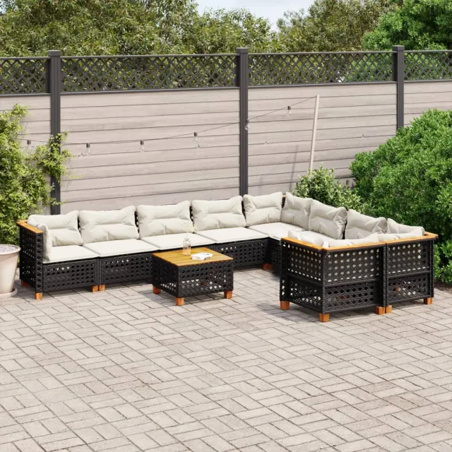 vidaXL 10-delige Loungeset met kussens poly rattan zwart, foto 2