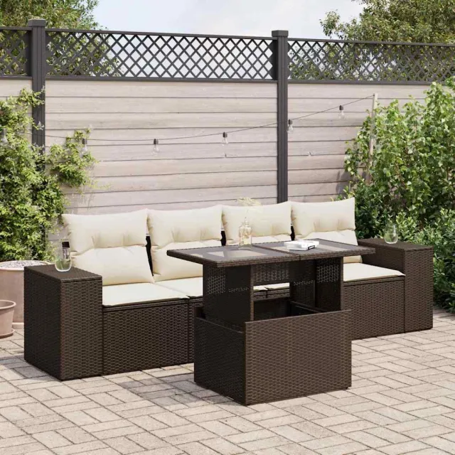 vidaXL 5-delige Loungeset met kussens poly rattan bruin, foto 2