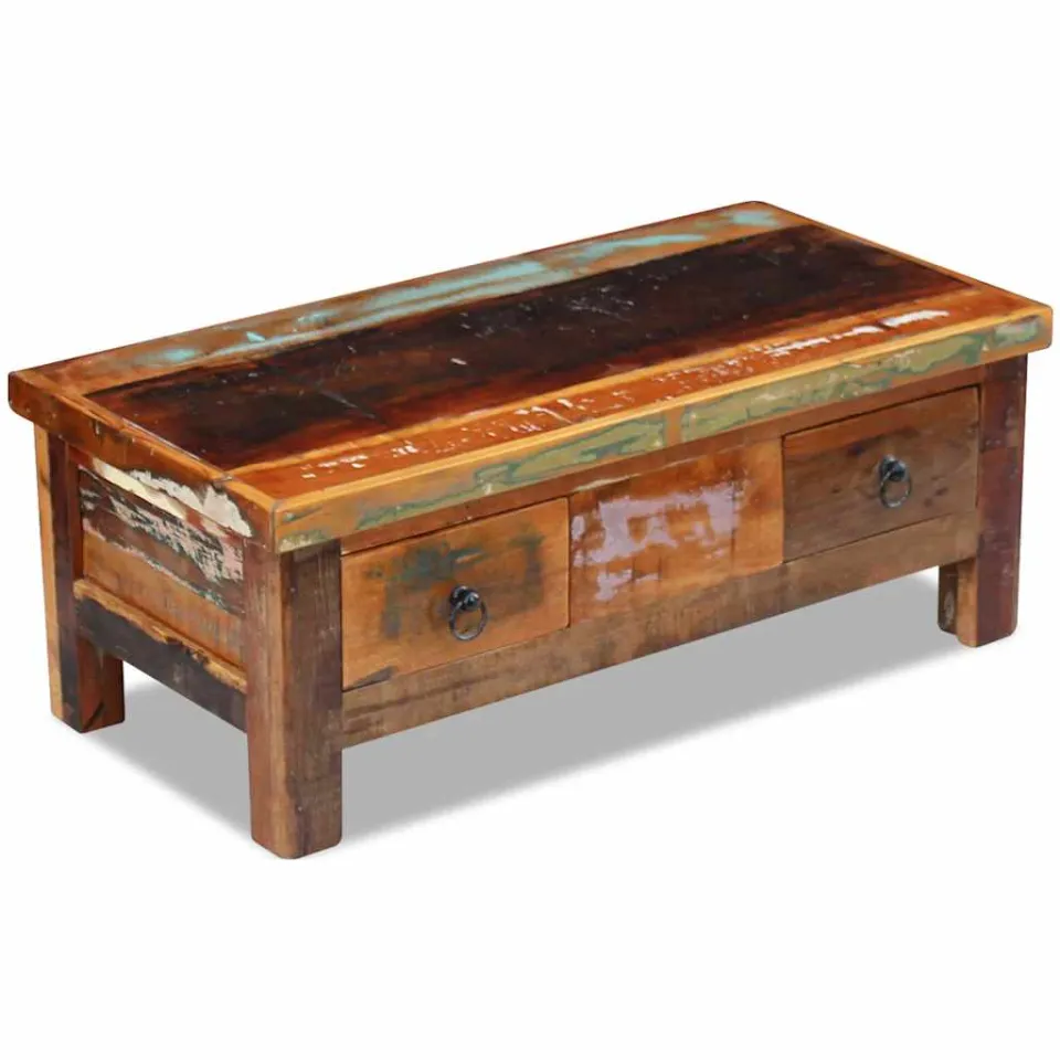 vidaXL Salontafel met lades 90x45x35 cm massief gerecycled hout bruin, foto 2