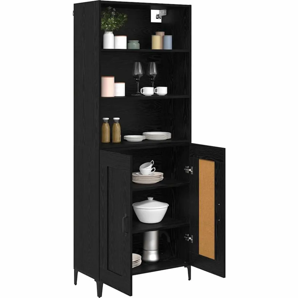 vidaXL Hoge kast 2 st Zwart eiken 69,5 x 34 x 180 cm Bewerkt hout