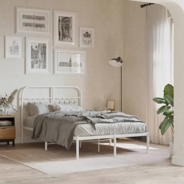 vidaXL Bedframe met hoofdbord metaal wit 120x200 cm