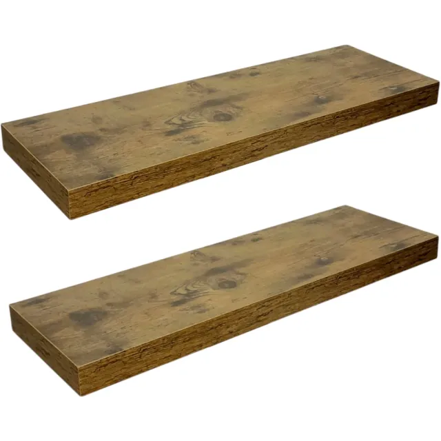 BEGRYF Set van 2 Zwevende Wandplanken - Rustiek Bruin - 60x20x3,8 cm - Verborgen Bevestiging - Industrieel Design - Houtlook Afwerking