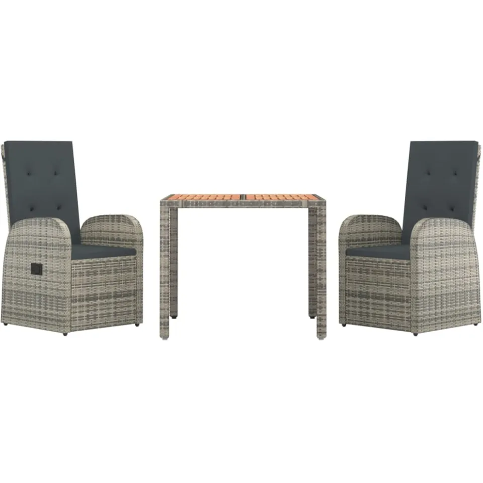 vidaXL 3-delige Tuinset met kussens poly rattan grijs