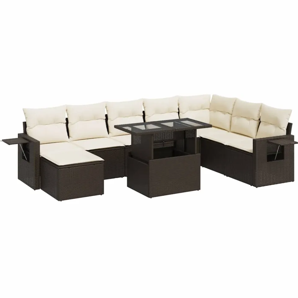 vidaXL 9-delige Loungeset met kussens poly rattan bruin, foto 3