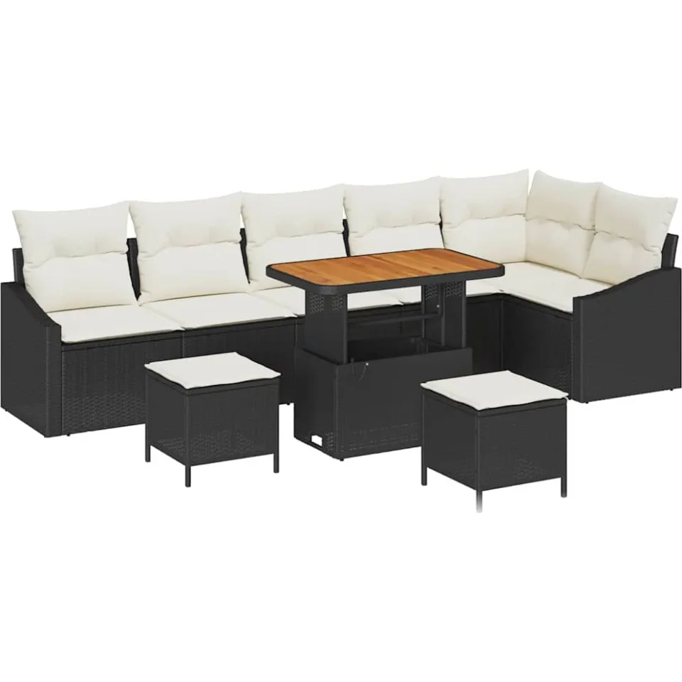 vidaXL Tuinbankenset 9 st Zwart poly rattan
