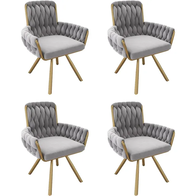 Merax Fluwelen eetkamerstoel - set van 2 - fauteuil - enkele luxe woon- en slaapkamer draaistoel - lounge draaistoel - grijs
