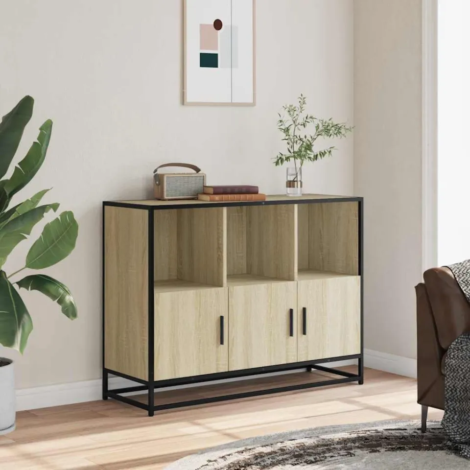 vidaXL Dressoir 100x35x76 cm bewerkt hout sonoma eikenkleurig, foto 3