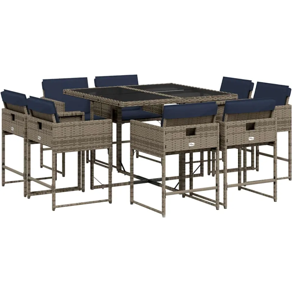 vidaXL 9-delige tuinset met kussens, grijs polyrotan, foto 3