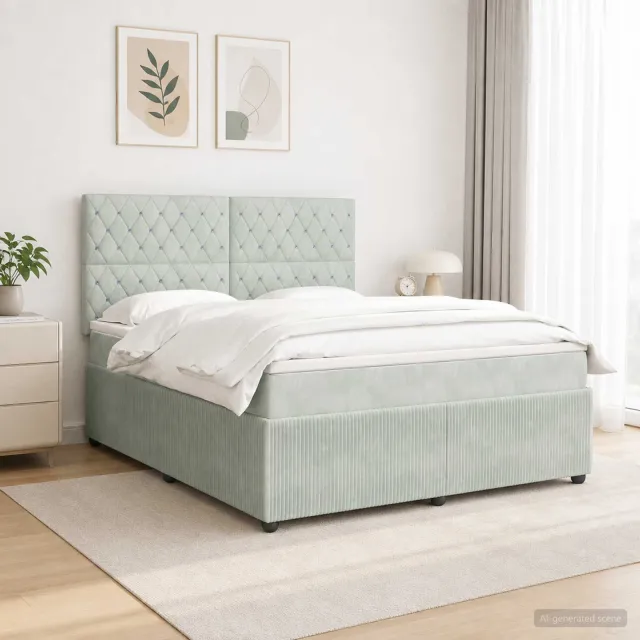 vidaXL LED Boxspring Bed met Matras Lichtgrijs 140 x 190 cm Fluweel