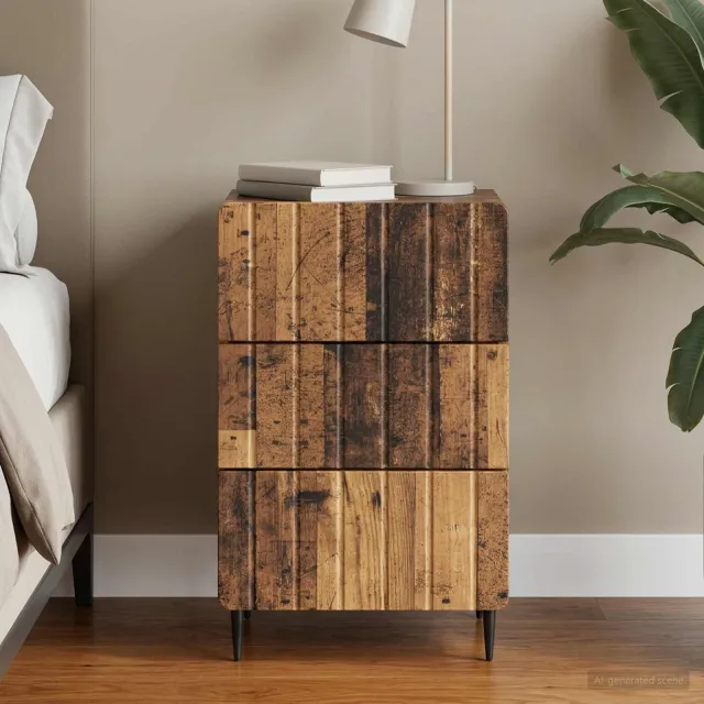 vidaXL Nachtkastje met lade Oud hout 43x 41 x 68 cm Bewerkt hout bruin, foto 2