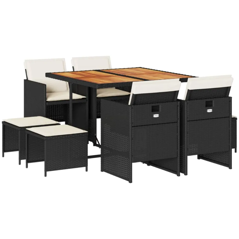 vidaXL 9-delige Tuinset poly rattan zwart