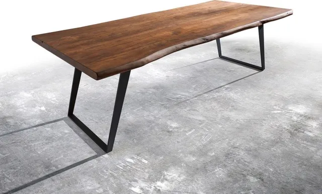 DELIFE Eettafel Edge acacia bruin 260x100 XL metaal schuin Live-Edge