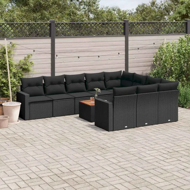 vidaXL 11-delige Loungeset met kussens poly rattan zwart, foto 2
