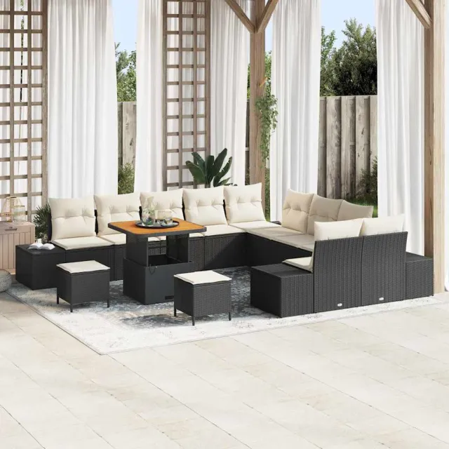 vidaXL Tuinbankenset 13 st Zwart poly rattan, foto 2