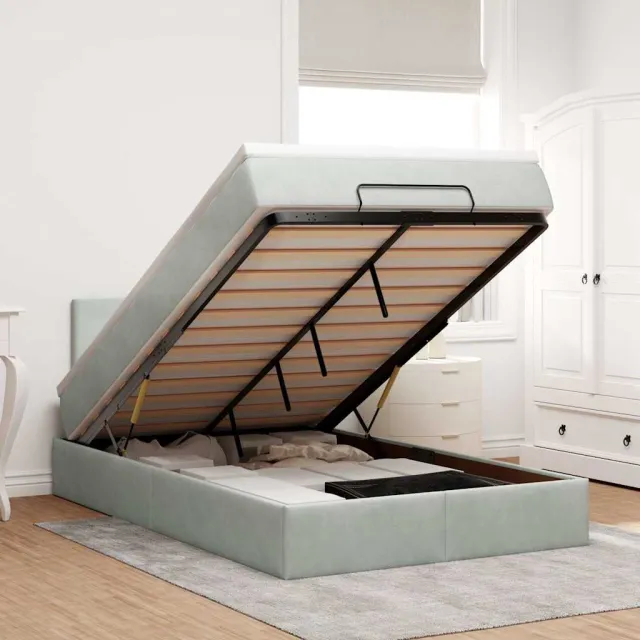 vidaXL Ottoman bed met matras en LED's 120x200 cm fluweel lichtgrijs grijs