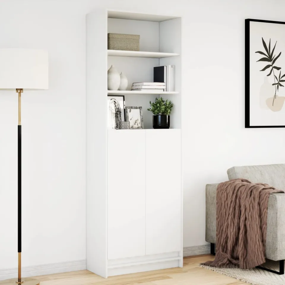vidaXL Hoge kast met LED 69x32,5x200 cm bewerkt hout wit, foto 2