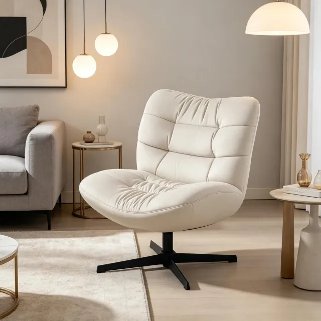MODFU Fauteuil - Draaibaar - Chenille - Crème - 70 X 80 X 82 Cm
