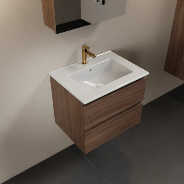 Mondiaz AIVY 60cm badmeubel Mocha, wastafel glanzend wit keramiek midden 1 kraangat met spiegelkast (M60100 - AI-M60MOMI - AI-C60MOMI)