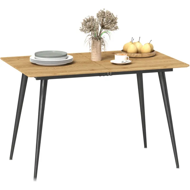 Hoohohoo Uitschuifbare eettafel-tafel voor 6-8 personen-keukentafel met stevige stalen poten Natuurlijk hout