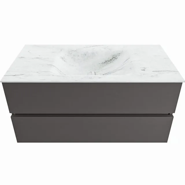 Mondiaz VICA-DLUX 100cm badmeubel onderkast Dark grey 2 lades. Inbouw wastafel CLOUD midden 1 kraangat, kleur Opalo.