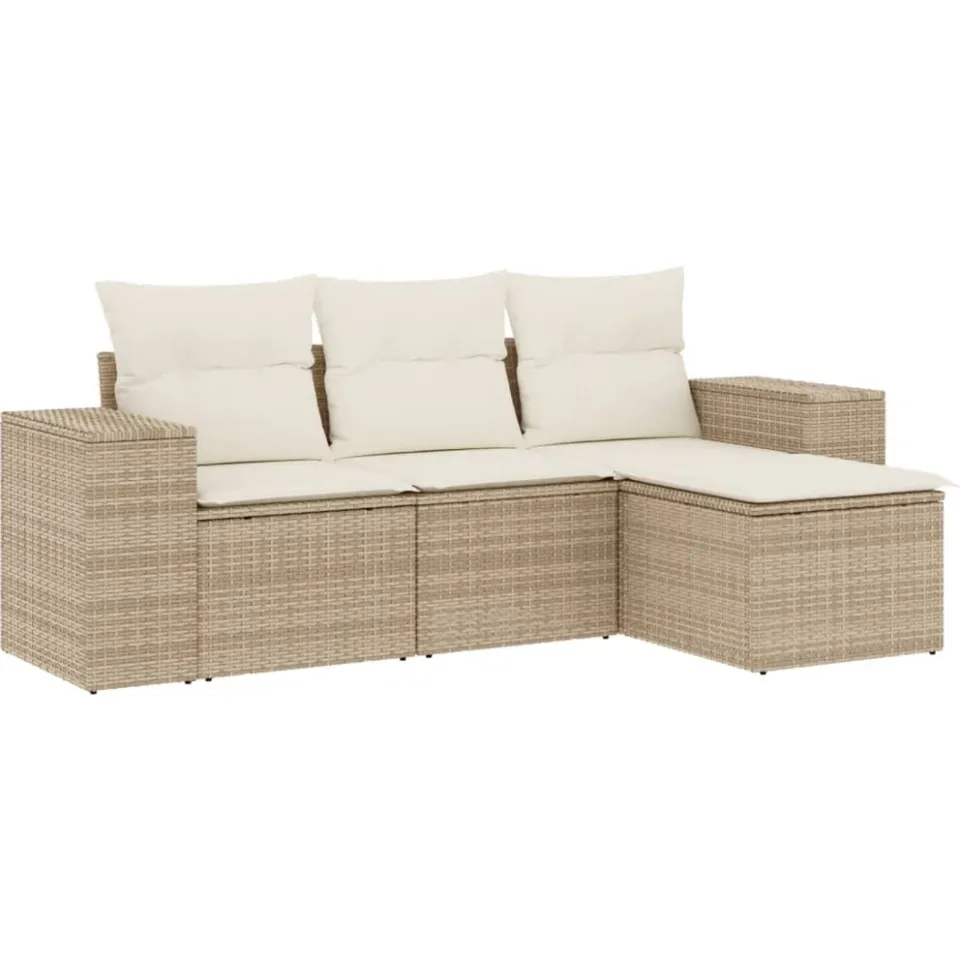 vidaXL 4-delige Loungeset met kussens poly rattan beige, foto 3