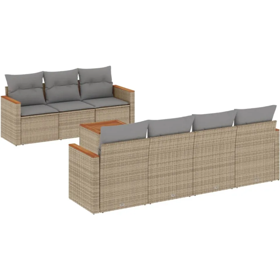 vidaXL 8-delige Loungeset met kussens poly rattan gemengd beige, foto 3