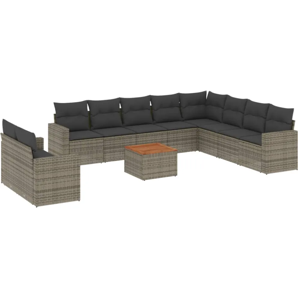 vidaXL 11-delige Loungeset met kussens poly rattan grijs, foto 3