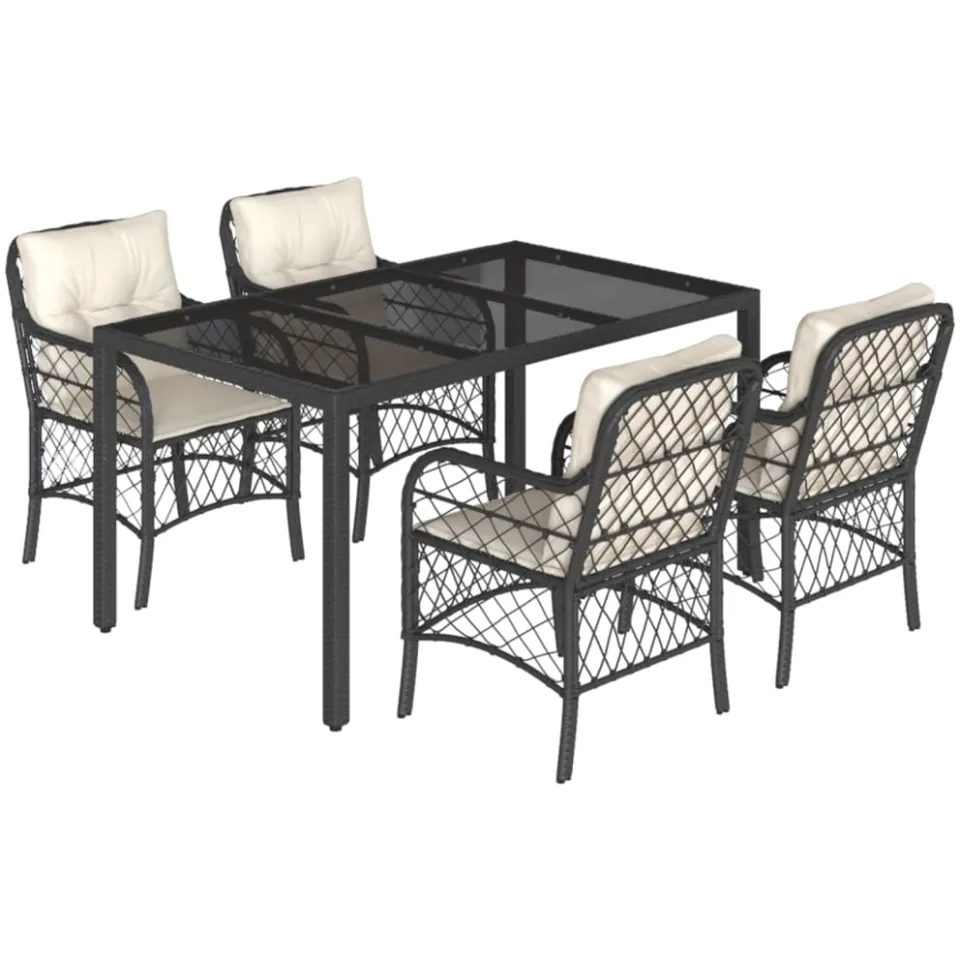 vidaXL 5-delige Tuinset met kussens poly rattan zwart, foto 3