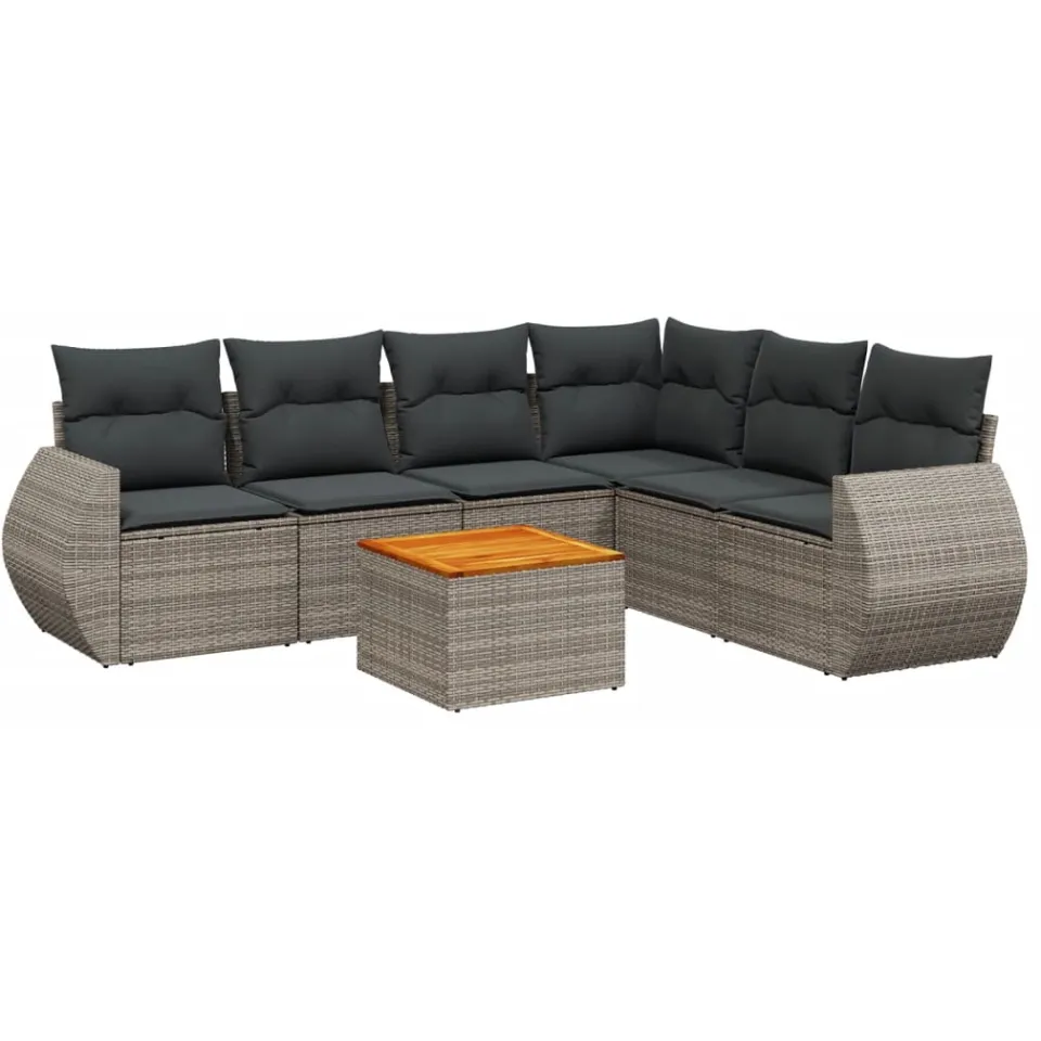 vidaXL 7-delige Loungeset met kussens poly rattan grijs, foto 3