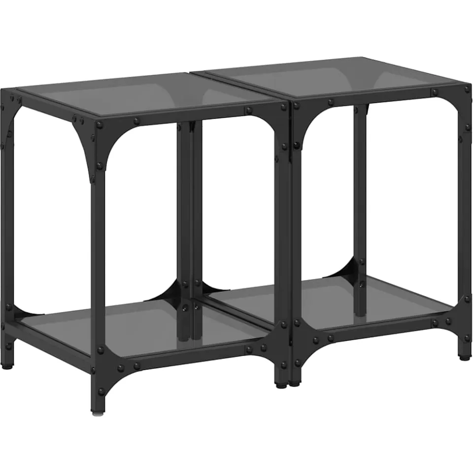 vidaXL Salontafels 2 st met zwart glazen blad 30x30x40 cm staal