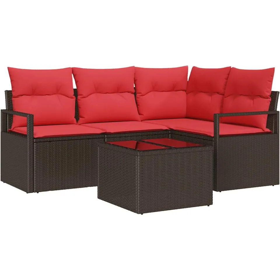 vidaXL Tuinbankenset 5 st Bruin en Rood poly rattan