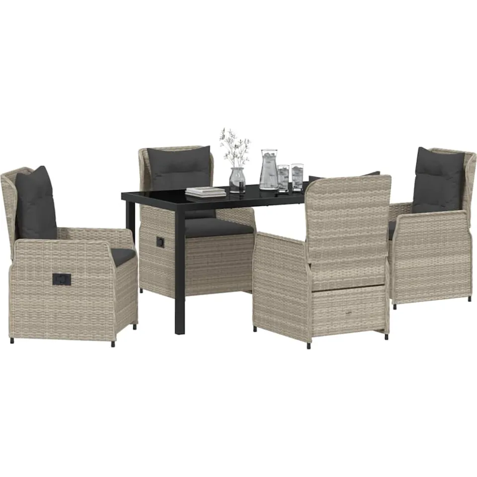 vidaXL Tuin eettafelset 5 st Lichtgrijs poly rattan, foto 2