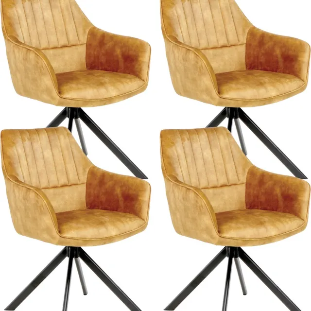 Colenis Noah Eetkamerstoel - Okergeel - Adoré Velvet - Set Van 4 - Luxe Design - Comfortabel en Stijlvol - Metalen Poten