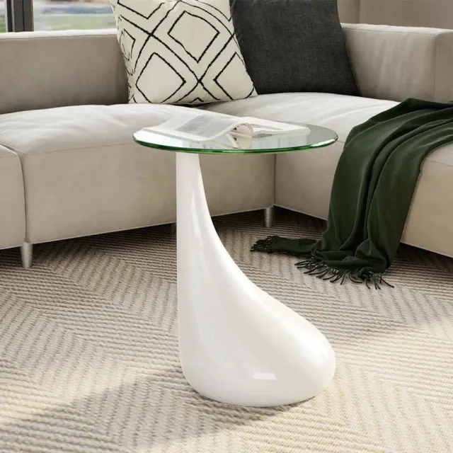 vidaXL Salontafel met rond glazen tafelblad hoogglans wit