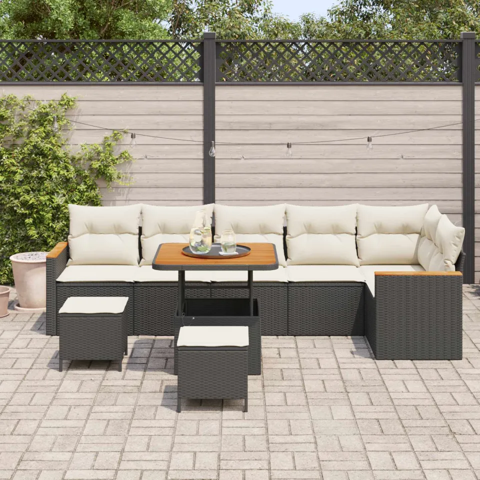 vidaXL Tuinbankenset 9 st Zwart poly rattan, foto 3