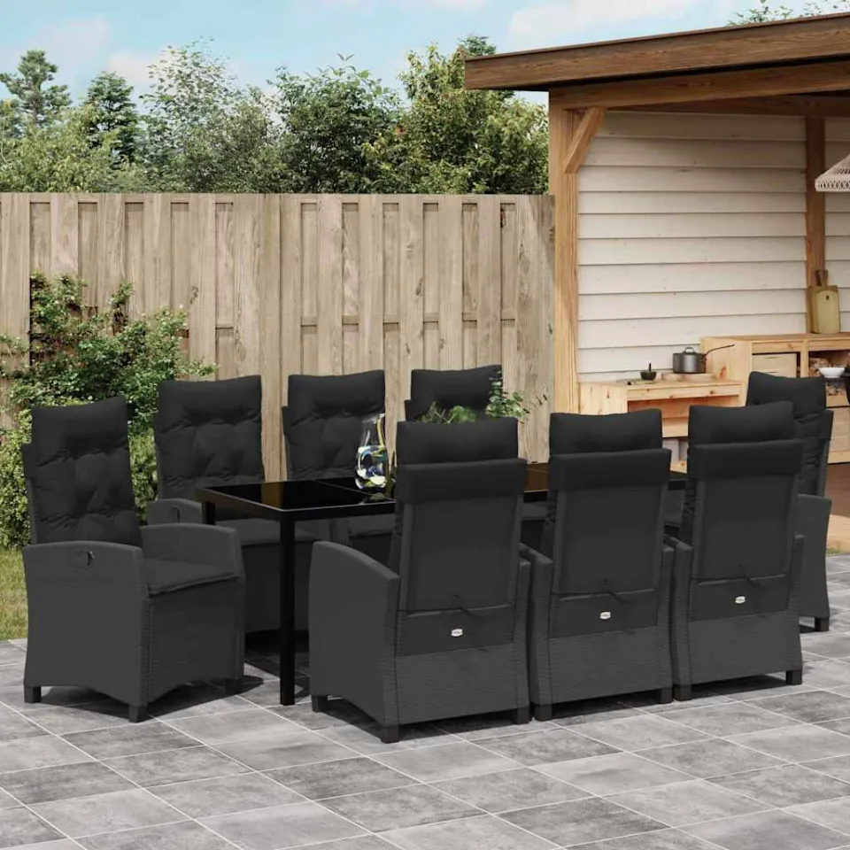 vidaXL Tuin eettafelset 9 st Zwart poly rattan, foto 3