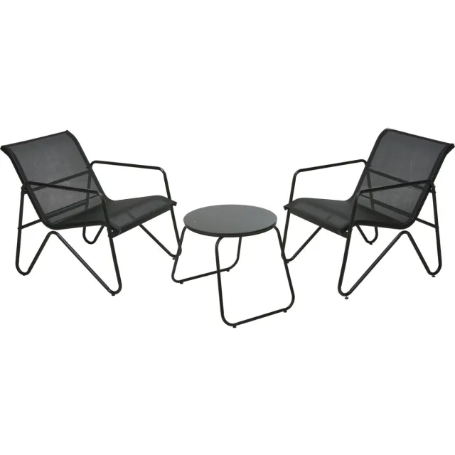 In & Out Deco Tuin set - Lounge set - 2 Stoelen en Tuintafel - Zwart- Metaal - Zitting Textileen