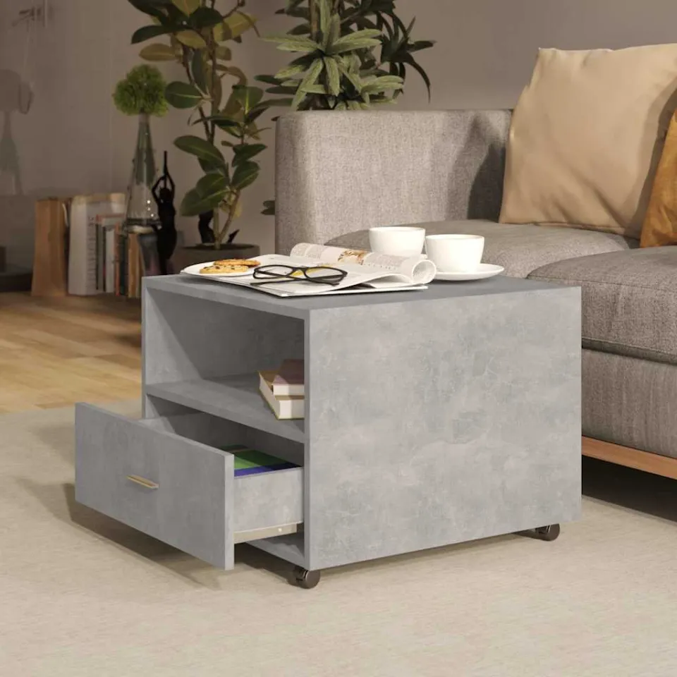 vidaXL Salontafel 55x55x40 cm bewerkt hout betongrijs grijs, foto 3