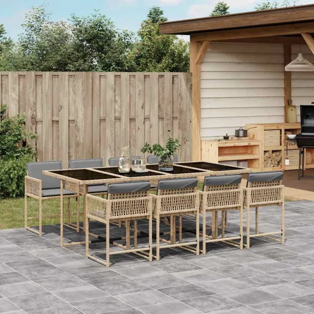 vidaXL 9-delige Tuinset met kussens poly rattan gemengd beige, foto 2