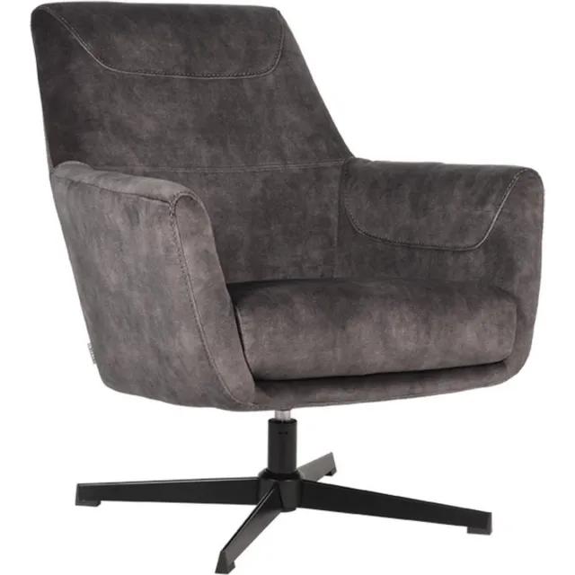 LABEL51 Toby Fauteuil - Grijs - Velvet - One Size- Met Armleuning Antraciet