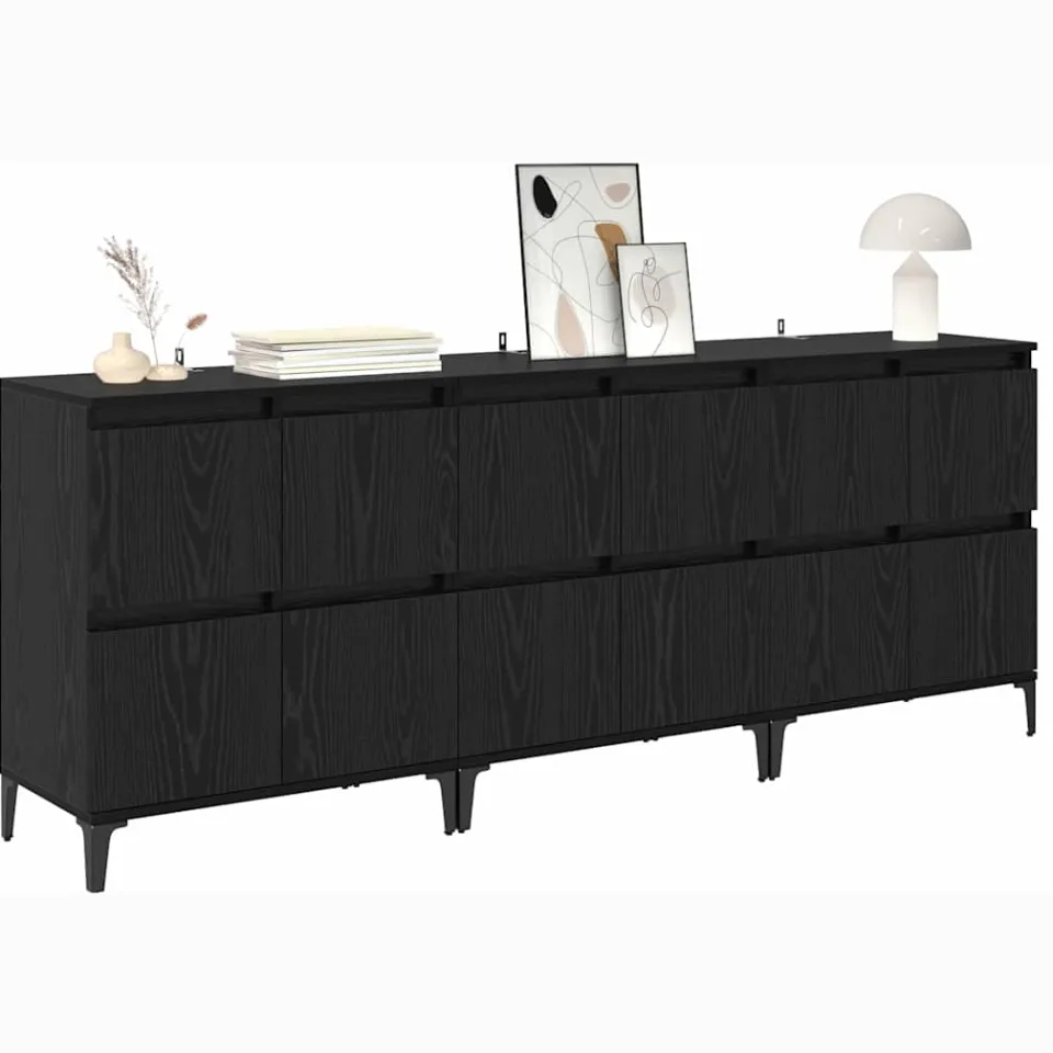 vidaXL Dressoirs 3 st Zwart Eiken 60 x 35 x 70 cm Bewerkt hout