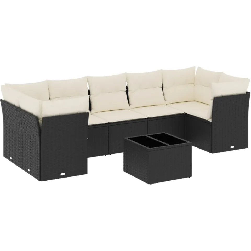 vidaXL 8-delige Loungeset met kussens poly rattan zwart