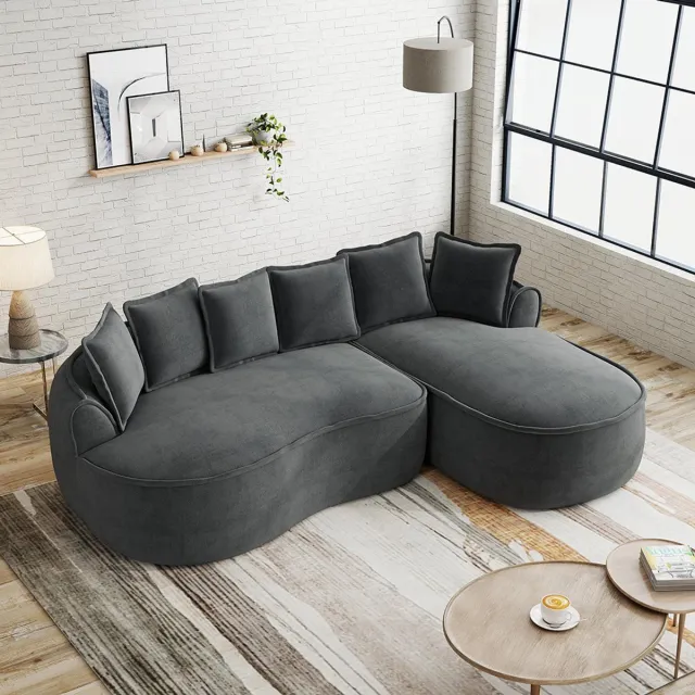 KOMHTOM BLACKCOLORS Modulaire hoekbank zonder frame, comfortabele Cloud-bank van chenille met diepe zitting, moderne chaise longue, extra groot, inclusief kussens, ideaal voor de woonkamer, grijs