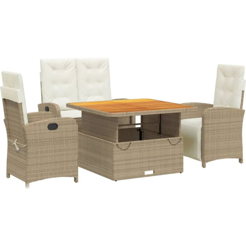 vidaXL 4-delige Tuinset met kussens poly rattan beige