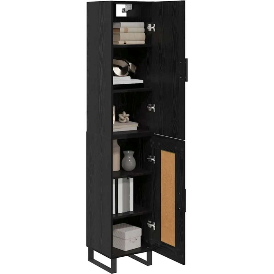 vidaXL Highboard Zwart Eiken 34,5 x 34 x 180 cm Bewerkt hout