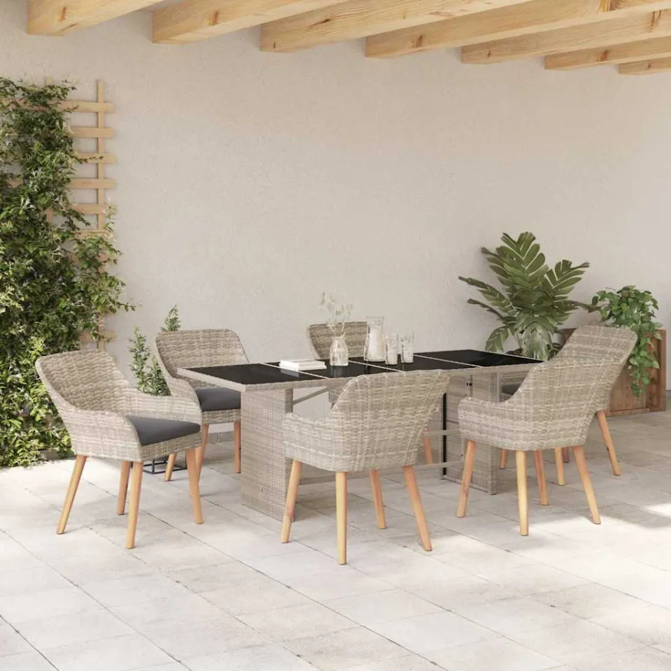 vidaXL Tuin eettafelset 7 st Lichtgrijs poly rattan, foto 3