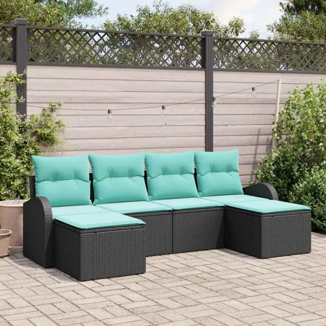 vidaXL Bankstel 6 st Zwart en Turquoise poly rattan